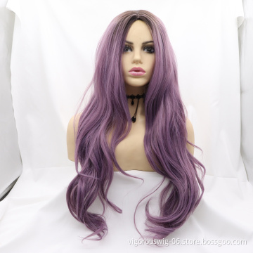 Vigorous curly women hair wigs ombre purple heat resistant synthetic fiber wig vendor
